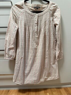 Alice Ritter Women’s Cream Plaid Peasant Mini Dress - , Long Sleeve